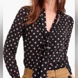 J. Crew Black and Gold/Cream Polka Dot Blouse